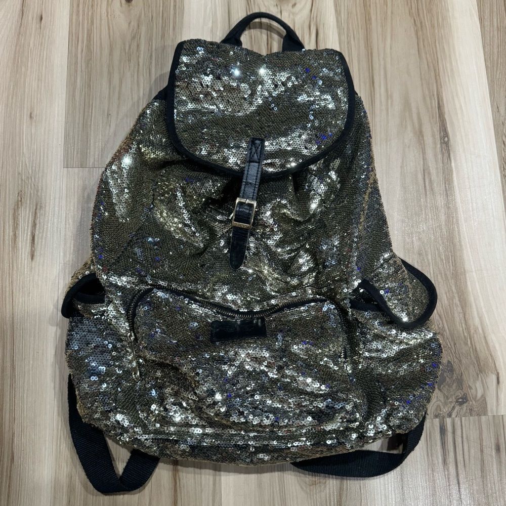 Victoria’s Secret PINK Gold Sequin Drawstring Backpack Large